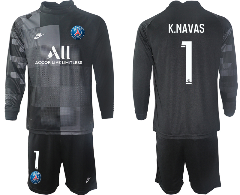 Men 2021-2022 Club Paris St German black goalkeeper Long Sleeve #1 Soccer Jersey->customized soccer jersey->Custom Jersey